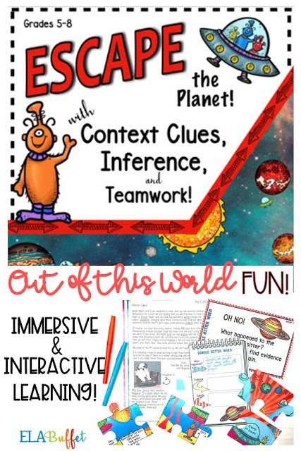 Your students are visiting relatives on the planet Nonsensica, but they can't get home, because their only intergalactic map has been torn to shreds! Will they #ESCAPE? #teambuilding #closereading #contextclues #middleschool #breakout #classroomescaperoom #FunELAActivity #teachcontextclues #vocabulary #vocabularylessons #teacher #middleschoollesson #middleschoolelalesson
