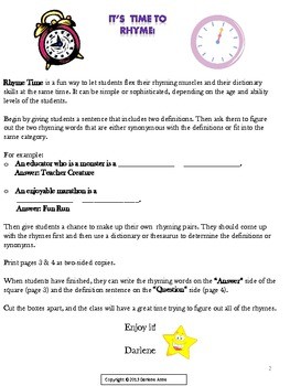 FREE! It's Time to Rhyme {Dictionary Skills Game} 2 FREE! It's Time to Rhyme {Dictionary Skills Game} - Image 2