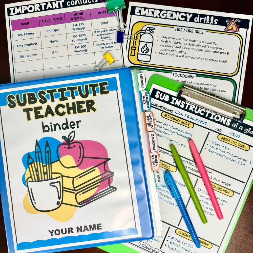 The Ultimate Substitute Teacher Binder: 8 Ways to Keep Your Middle School Classroom Running Smoothly 2 Substitute Teacher Binder